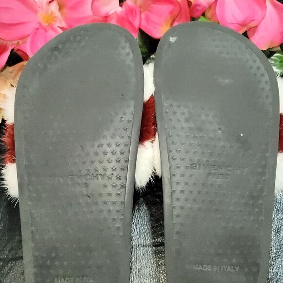 GIVENCHY Fox Fur Tisci fox fur red whitedebossed logo black slides - Picture 11 of 12